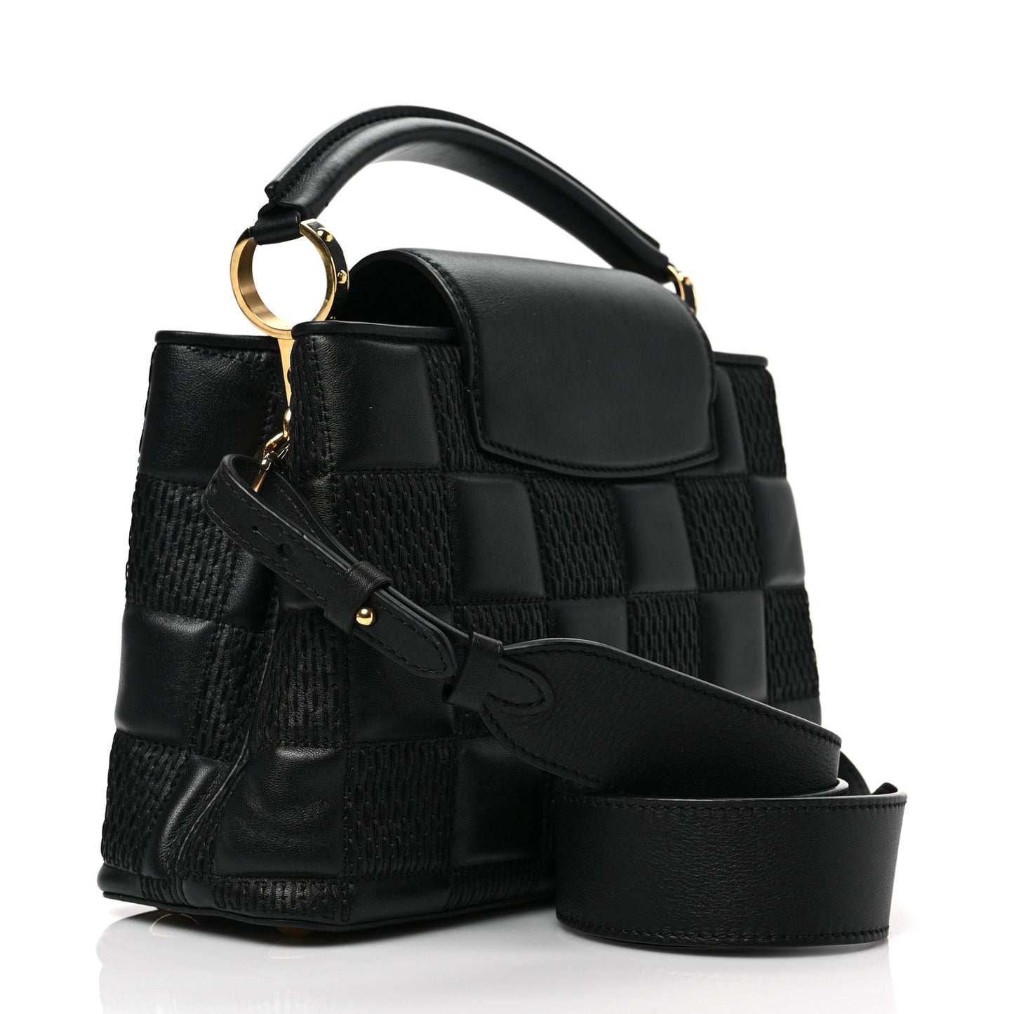 Lambskin Damier Quilt Capucines BB Matte Black