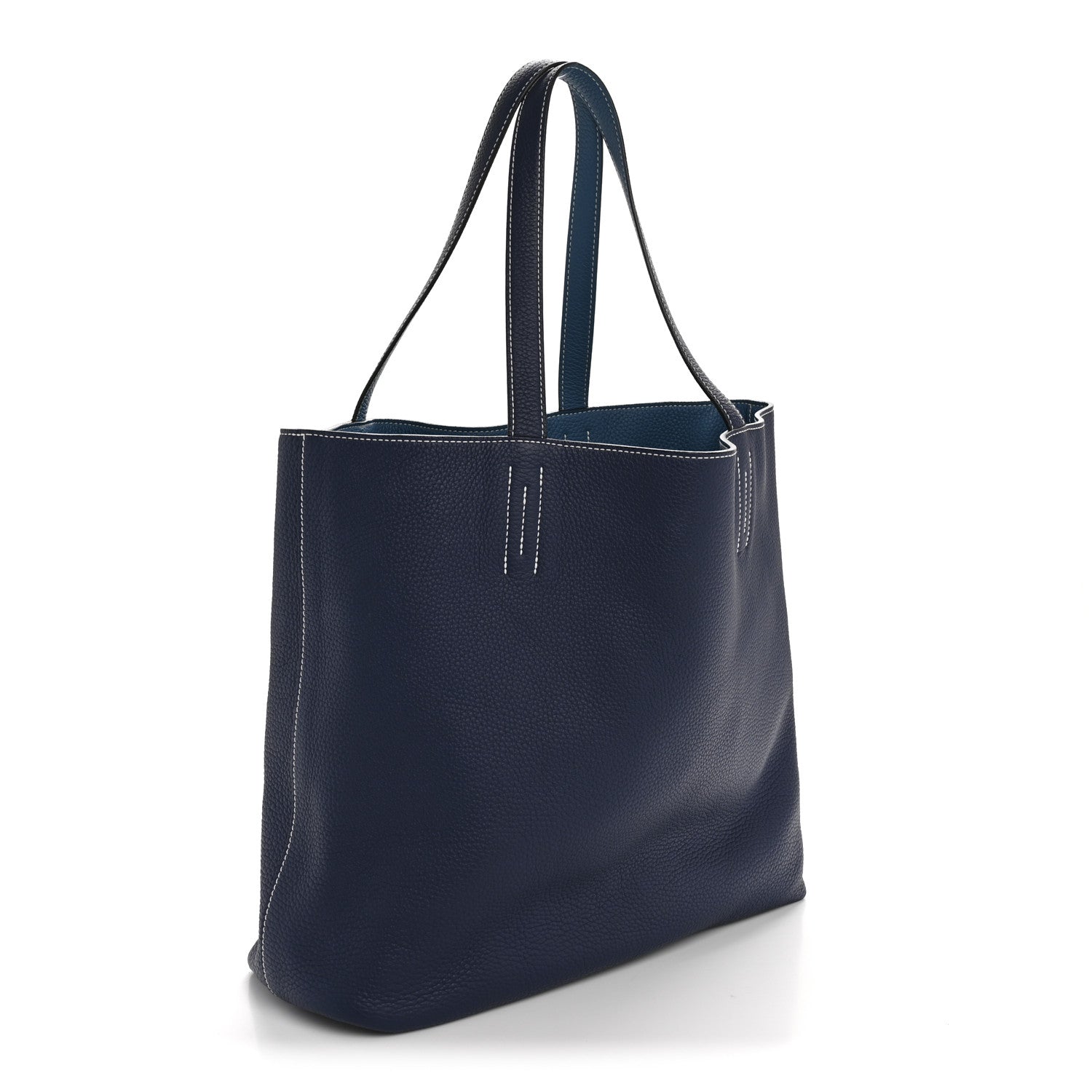 Hermes Taurillon Clemence Double Sens 45 Reversible Tote Bleu Izmir Bleu Saphir 5 of 21