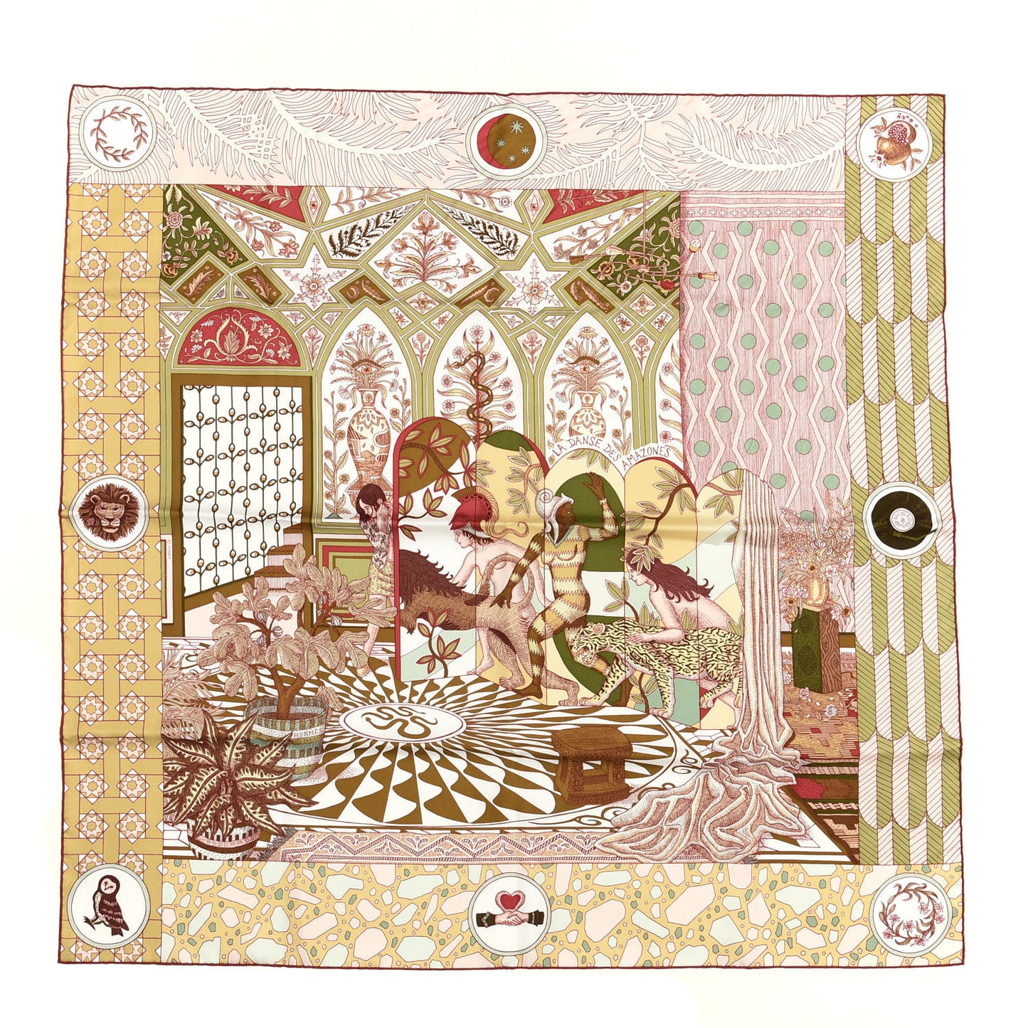 Silk La Danse Des Amazones Scarf 90 Vieux Rose Vert