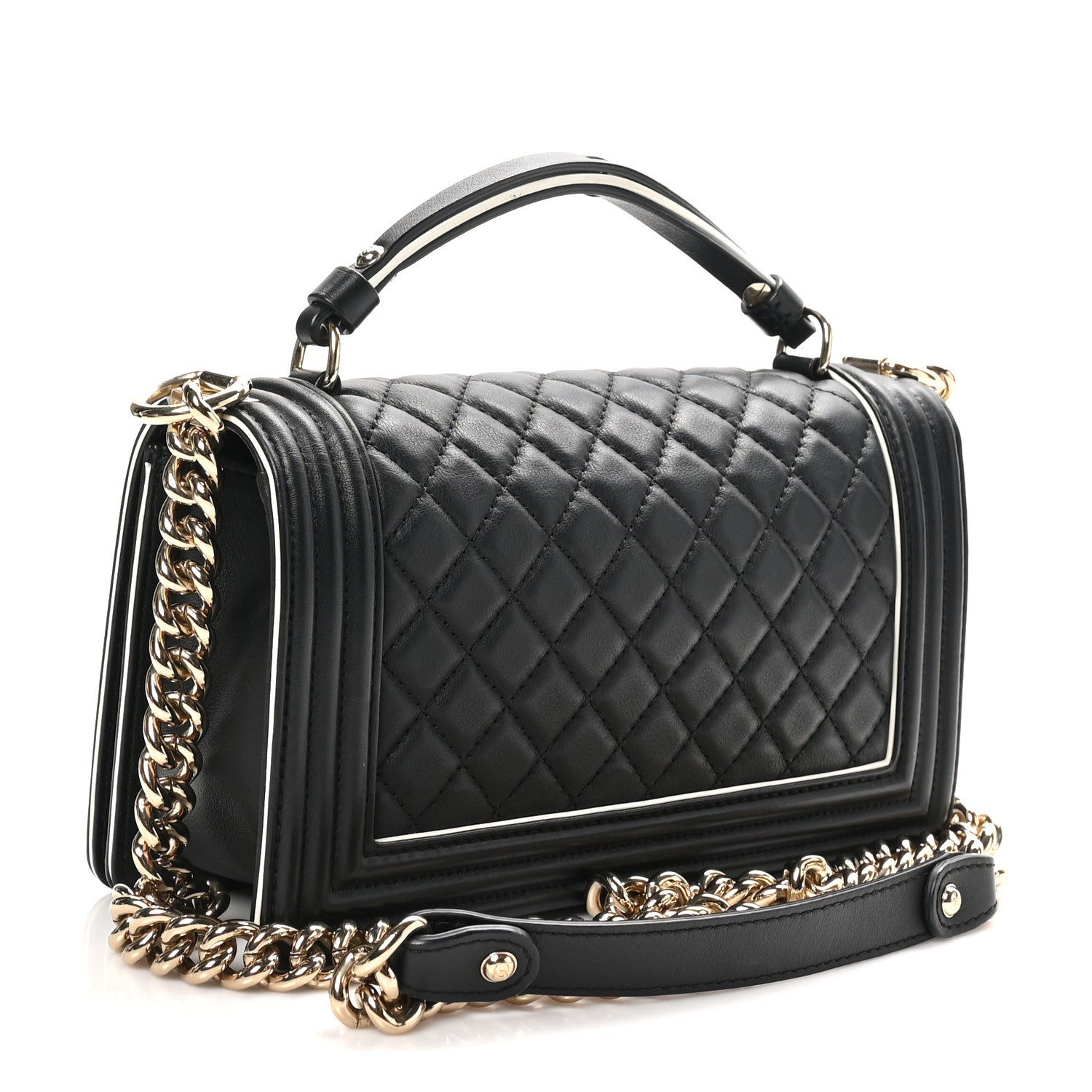 Chanel Calfskin Quilted Medium Boy Top Handle Flap Black 3 of 10