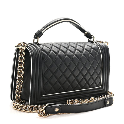 Chanel Calfskin Quilted Medium Boy Top Handle Flap Black 3 of 10