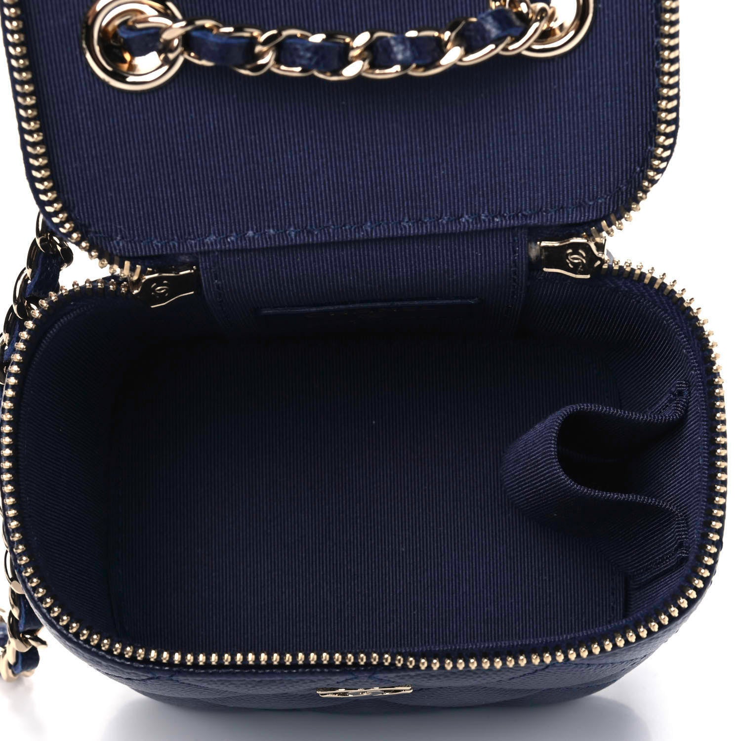 Chanel Caviar Quilted Mini Vanity Case With Chain Navy Blue 4 of 4