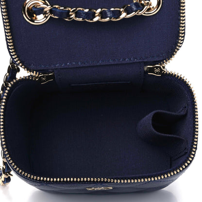Chanel Caviar Quilted Mini Vanity Case With Chain Navy Blue 4 of 4