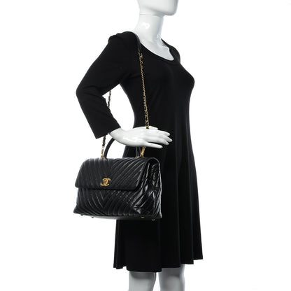 Chanel Calfskin Chevron Quilted Large Coco Handle Flap Light Black 2 of 8