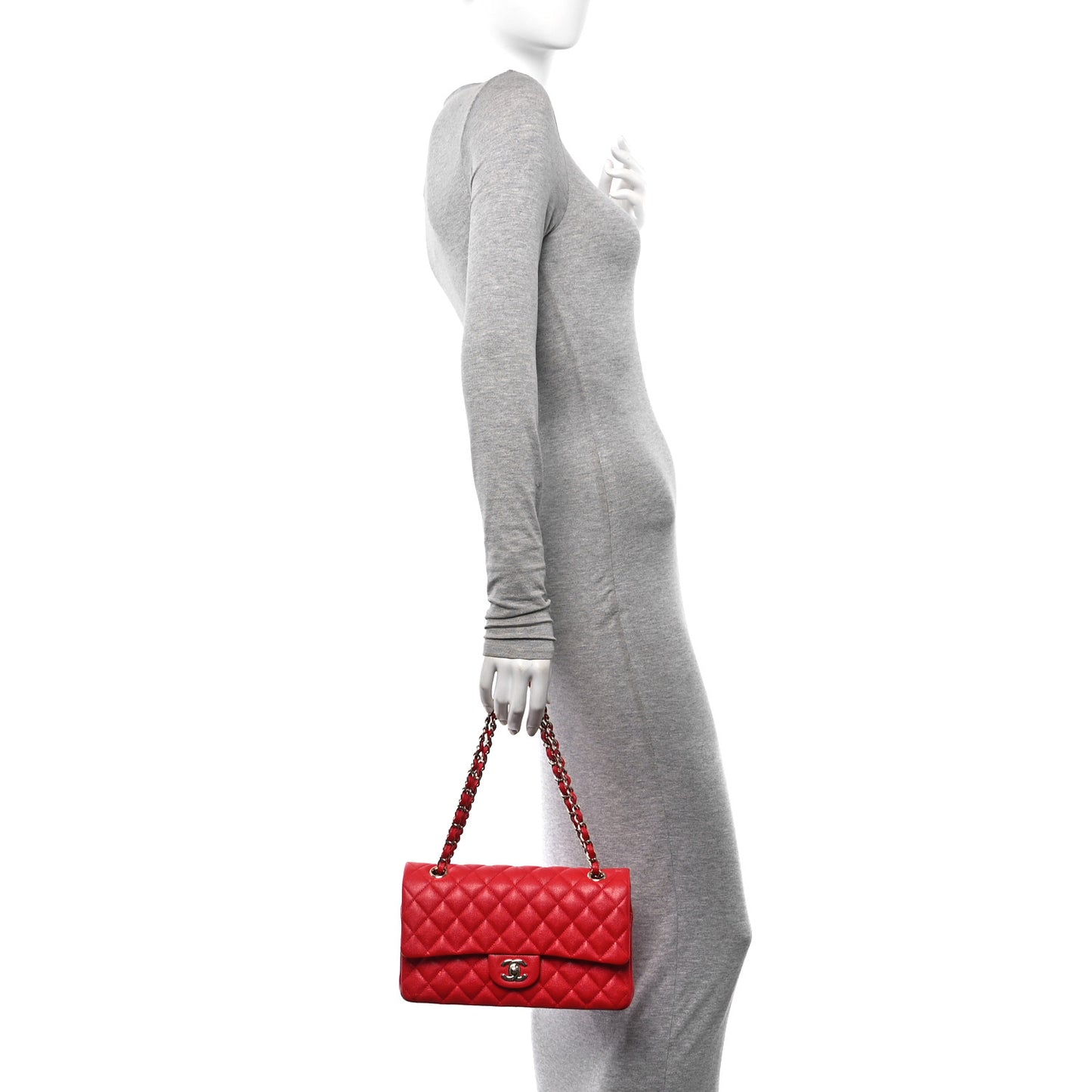 Caviar Quilted Medium Double Flap Red