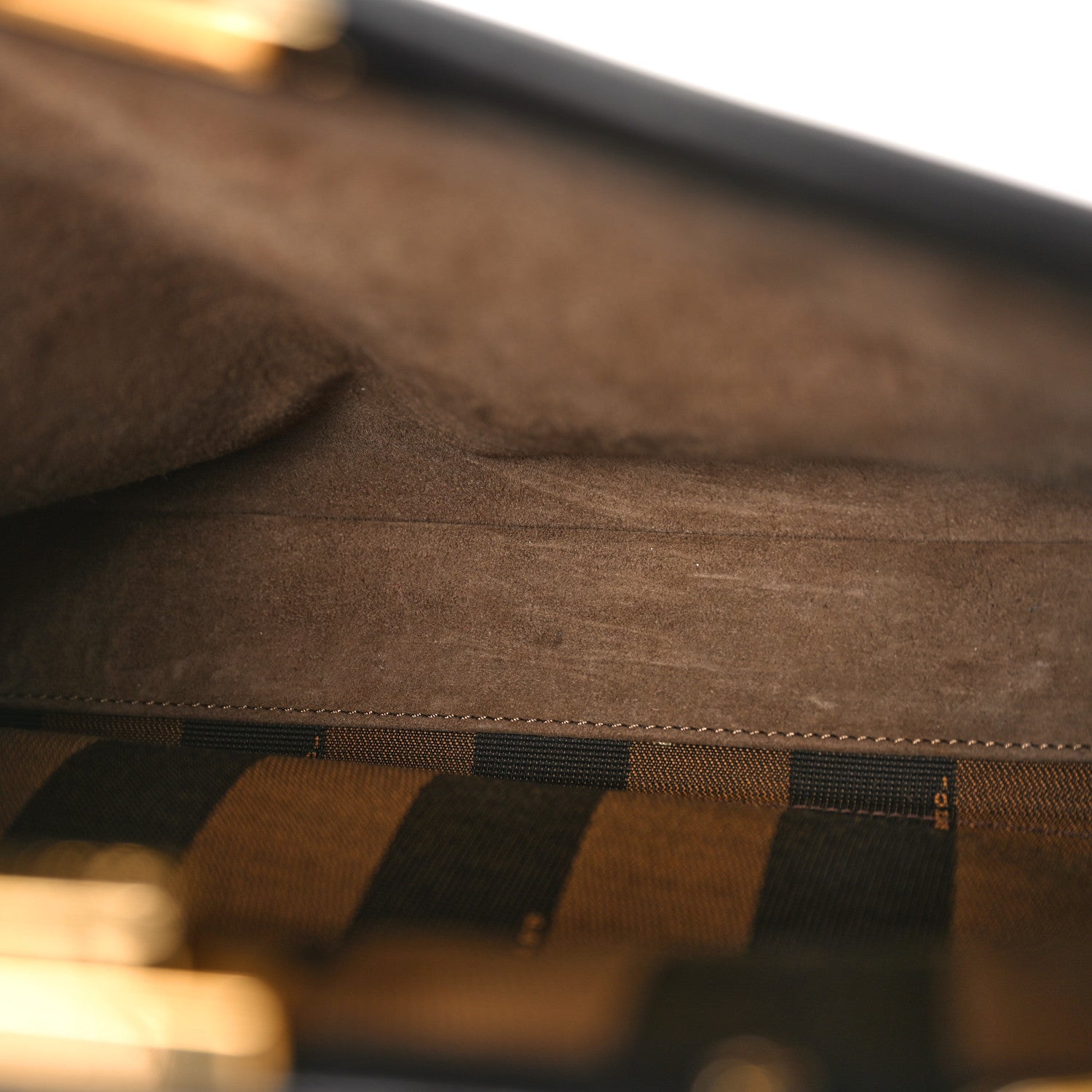 Fendi Vitello Morgan Fabric Jacquard Pequin Medium Peekaboo Iconic Satchel Black Tobacco 7 of 10