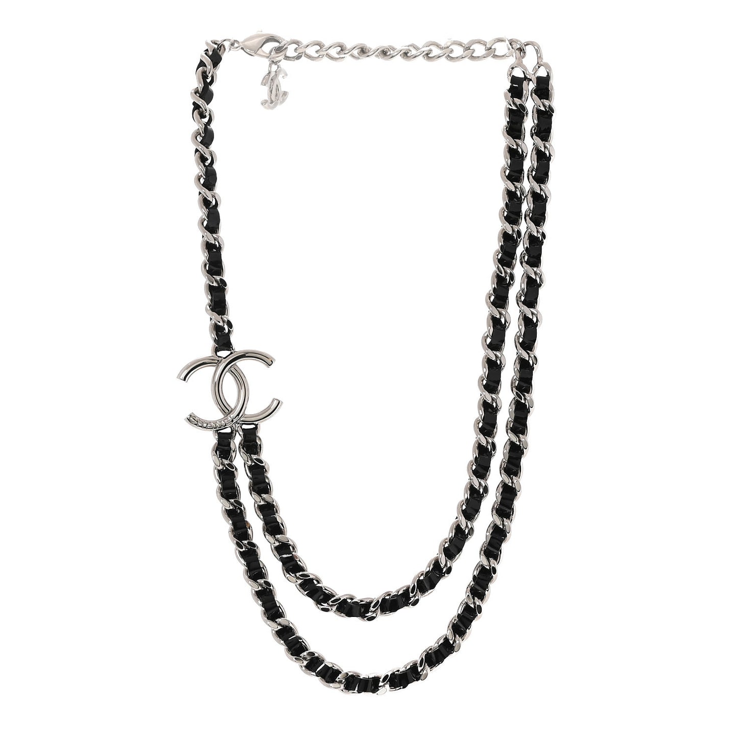 Metal Patent CC Double Chain Choker Black Silver