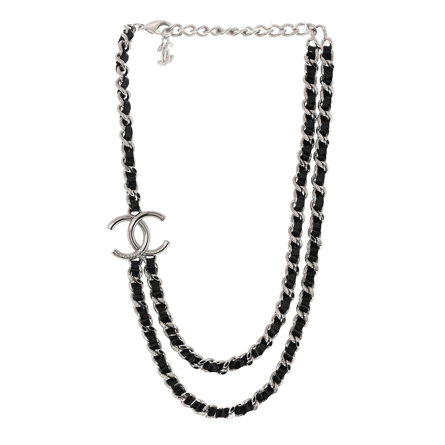 Chanel Metal Patent CC Double Chain Choker Black Silver 3 of 5