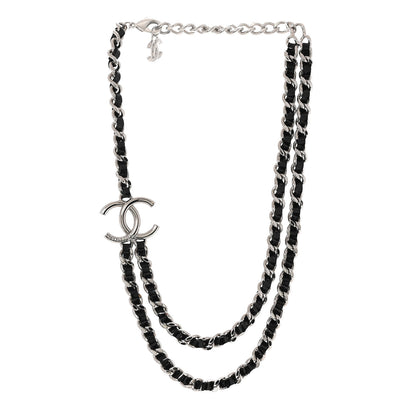 Chanel Metal Patent CC Double Chain Choker Black Silver 3 of 5