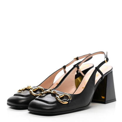 Gucci Malaga Kid Horsebit 75mm Slingback Pumps 37.5 Black 3 of 10