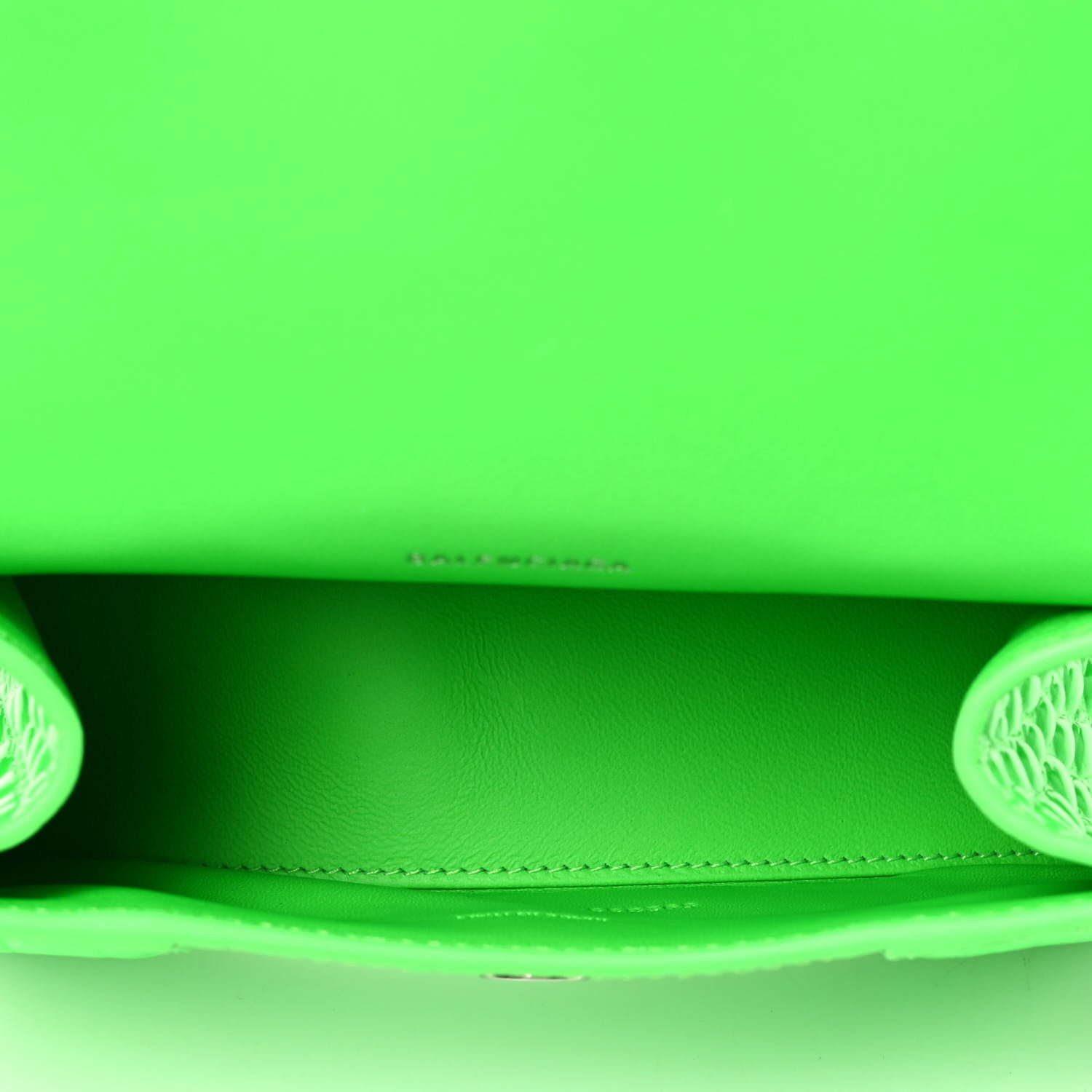 Balenciaga Shiny Calfskin Crocodile Embossed Hourglass Top Handle Bag XS Fluo Green 4 of 4