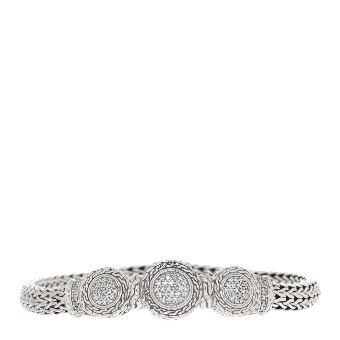 Sterling Silver Pave Diamond Round Trio Station Bracelet