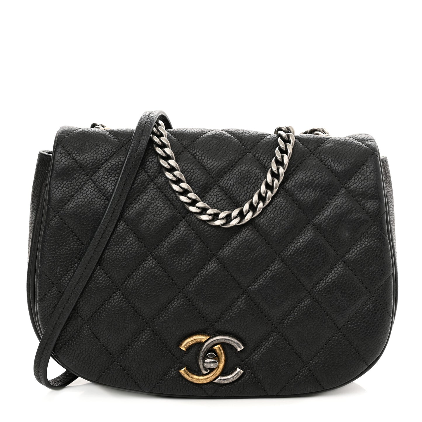 Calfskin Quilted Small Casual Pocket Messenger Flap Black