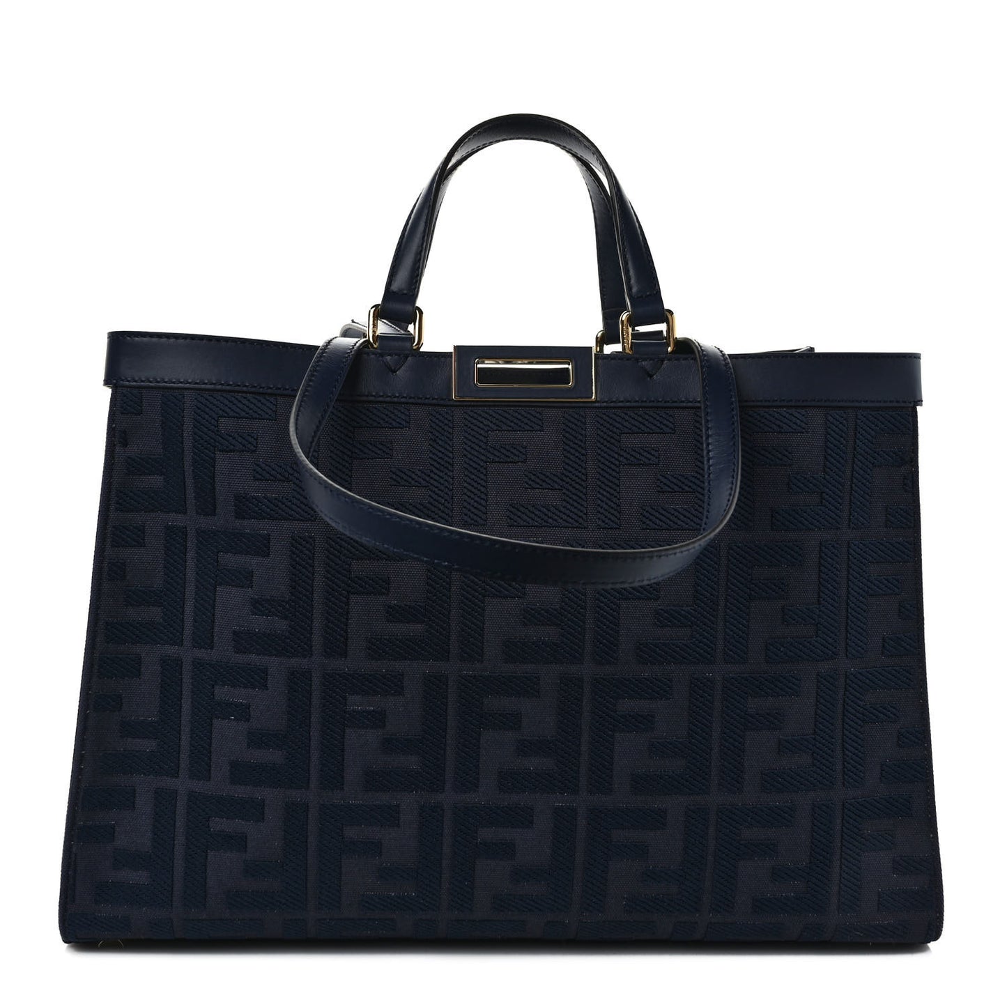 Canvas Vitello King FF Embroidered Medium Peekaboo X-Tote Marino