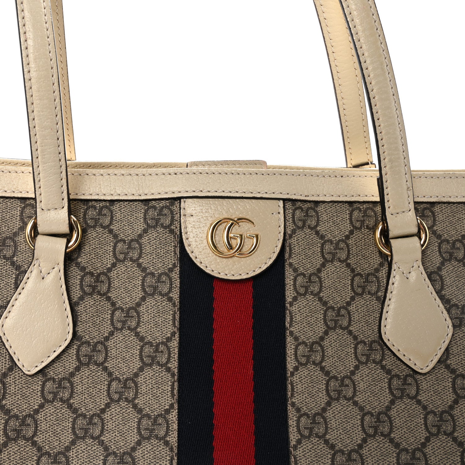 Gucci GG Supreme Monogram Textured Calfskin Web Medium Ophidia Shopping Tote Beige Ebony Mystic White 8 of 10