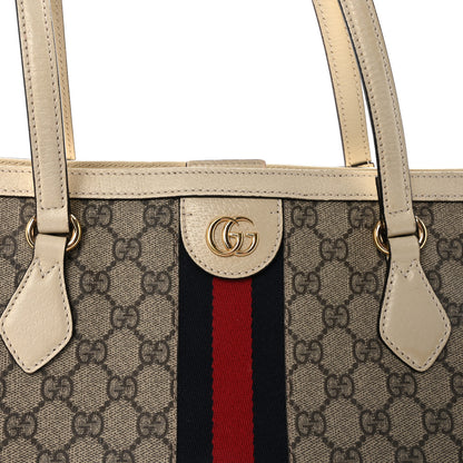 Gucci GG Supreme Monogram Textured Calfskin Web Medium Ophidia Shopping Tote Beige Ebony Mystic White 8 of 10