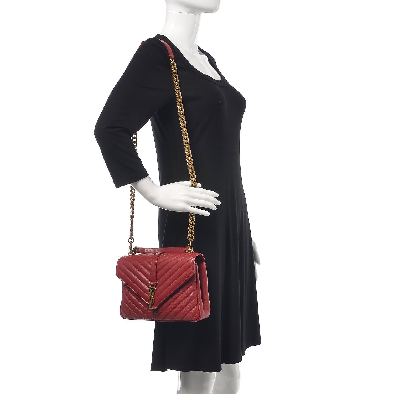 Saint Laurent Sheepskin Matelasse Chevron Monogram Medium College Bag Rouge 2 of 11