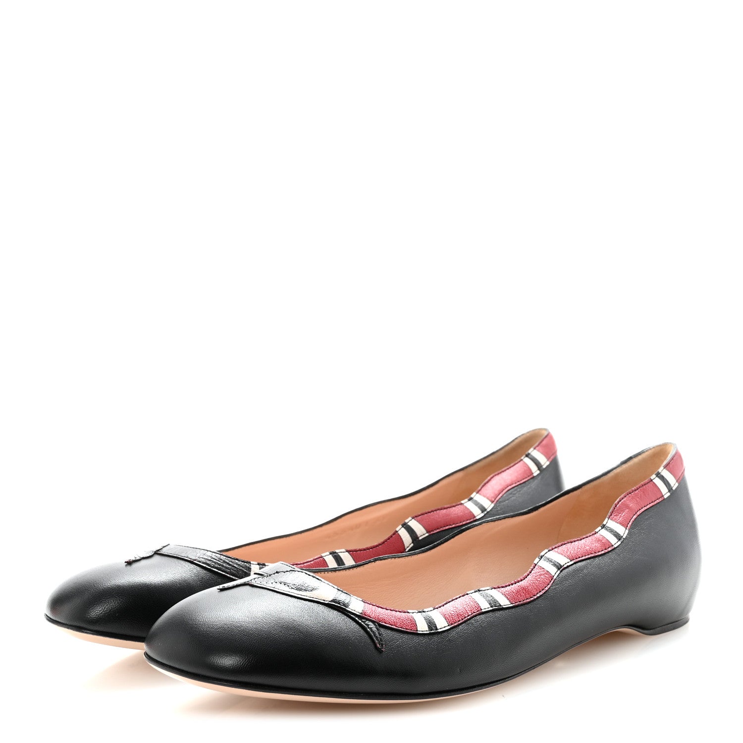 Gucci Malaga Kid Snake Ballet Flats 39 Black Hibiscus Red 7 of 18