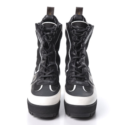 Louis Vuitton Calfskin Technical Nylon Laureate Platform Desert Boot 38 Black White 3 of 10