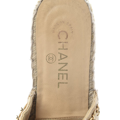 Chanel Lambskin Grosgrain Quilted CC Chain Espadrille Mules 39 Beige Black 9 of 11
