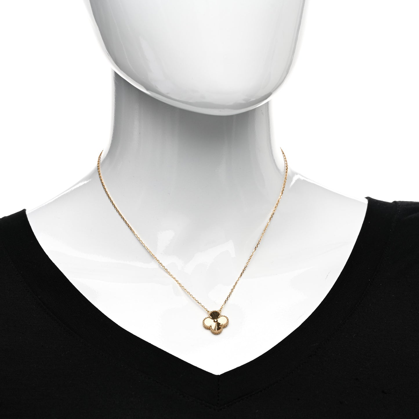 18K Yellow Gold Guilloche Vintage Alhambra Pendant Necklace