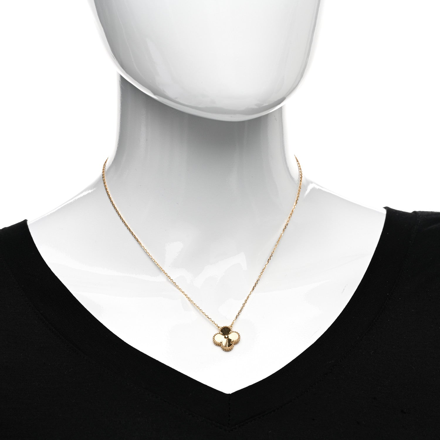 Van Cleef & Arpels 18K Yellow Gold Guilloche Vintage Alhambra Pendant Necklace 2 of 6