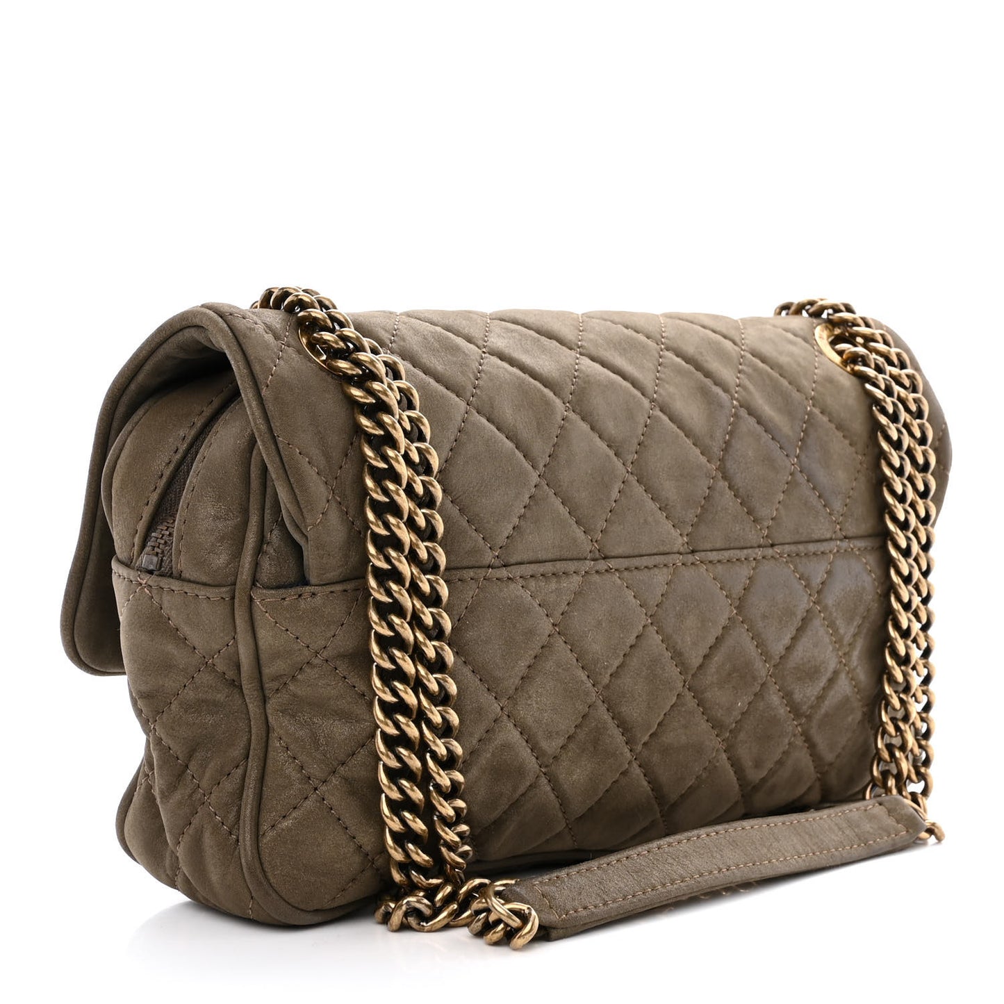 Iridescent Calfskin Quilted Small Shiva Flap Khaki