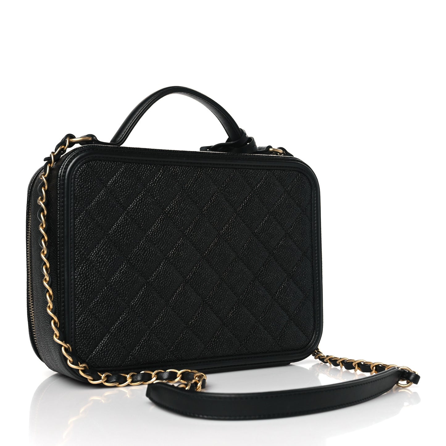 Caviar Quilted Large CC Filigree Vanity Case Black