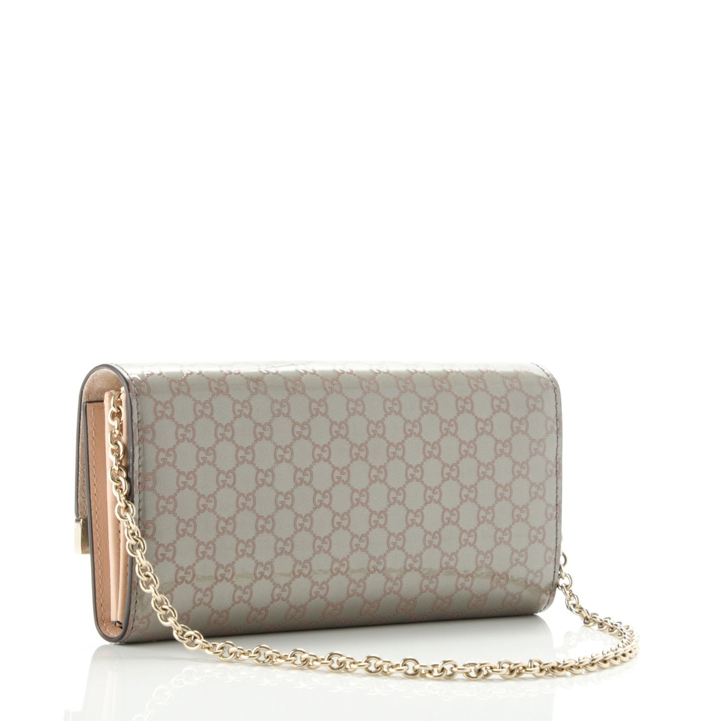 Patent Microguccissima Dice Chain Wallet Grey Pink