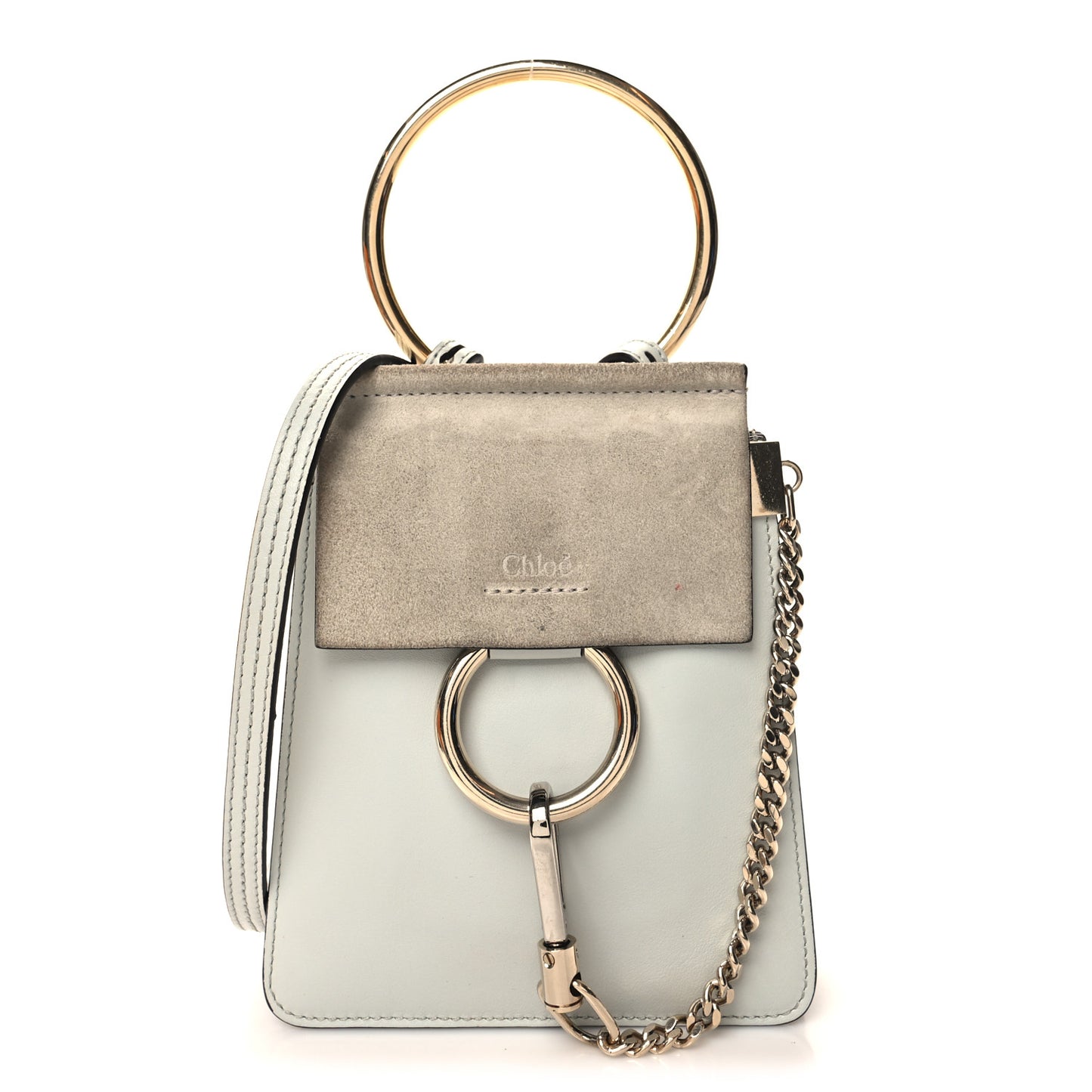 Suede Calfskin Mini Faye Bracelet Bag Airy Grey