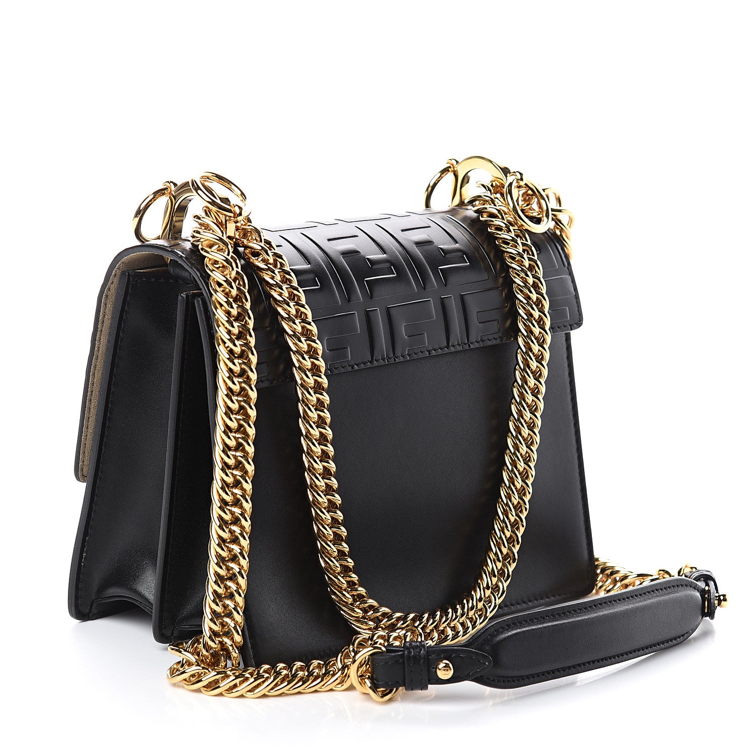 Fendi Vitello Liberty FF 1974 Embossed Small Kan I Shoulder Bag Black 2 of 8