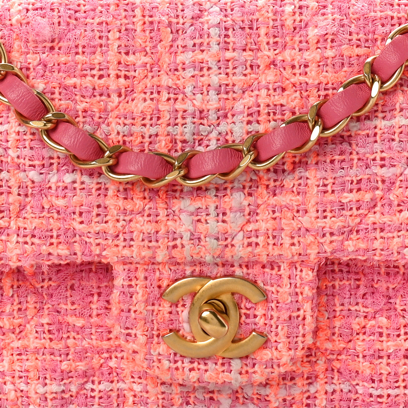 Tweed Quilted Mini Rectangular Flap Pink Multicolor