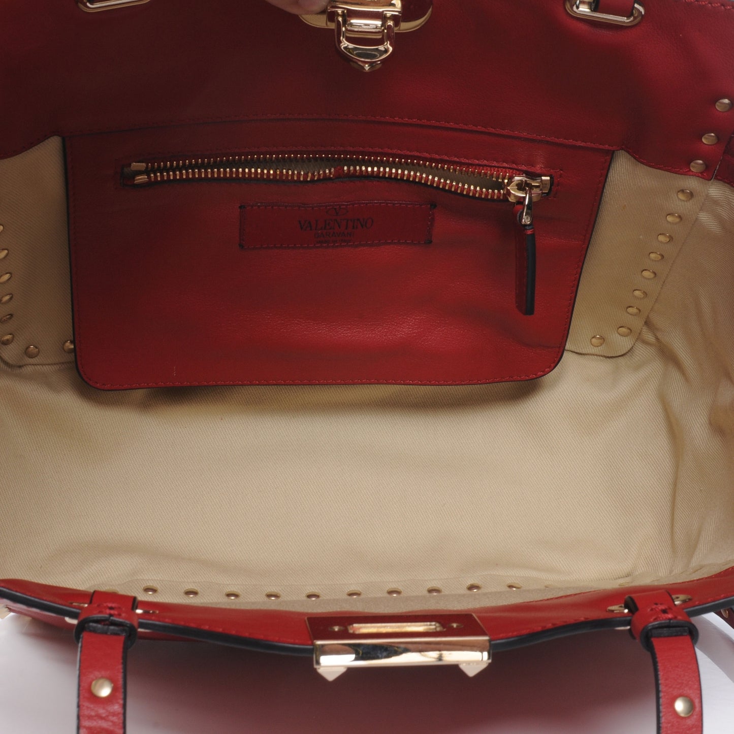 Vitello Small Rockstud Tote Rosso Valentino
