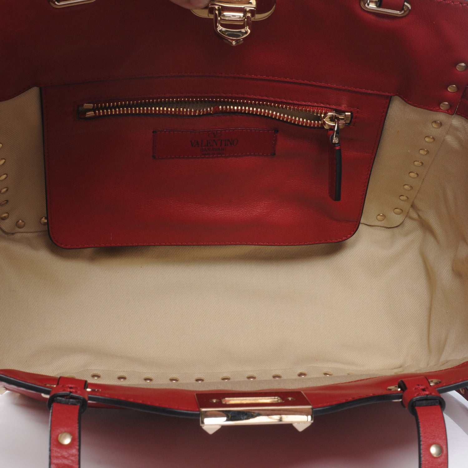 Valentino Garavani Vitello Small Rockstud Tote Rosso Valentino 6 of 8