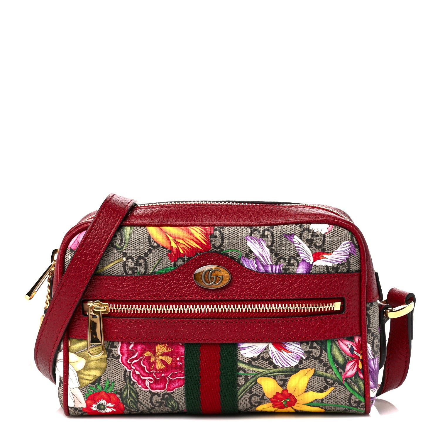 Gucci GG Supreme Monogram Flora Web Mini Ophidia Shoulder Bag Red 1 of 11