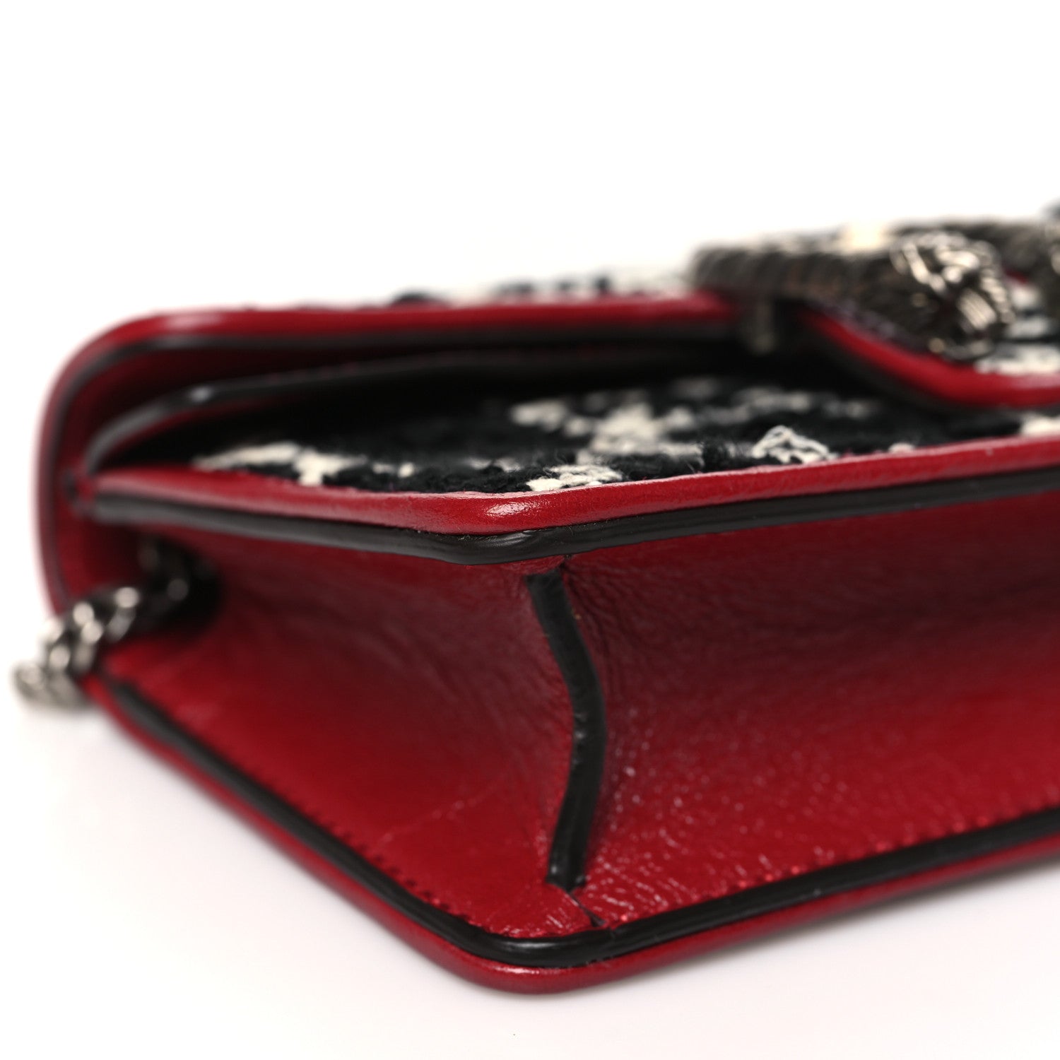 Gucci Tweed GG Monogram Super Mini Dionysus Shoulder Bag Black White Romantic Cherry 8 of 10