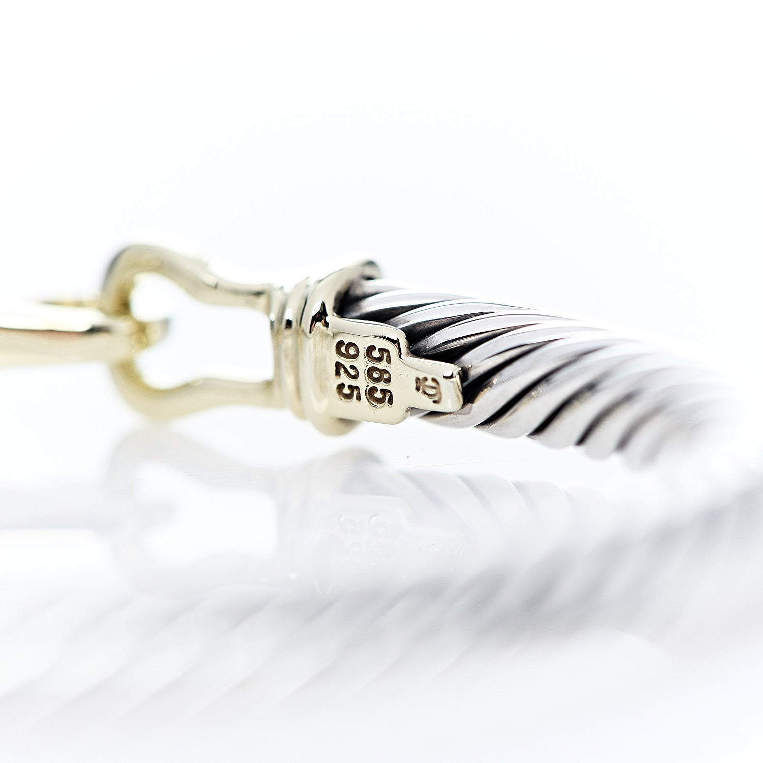 David Yurman Sterling Silver 14K Yellow Gold 5mm Cable Classic Buckle Bracelet 4 of 4