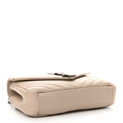 Saint Laurent Sheepskin Matelasse Chevron Monogram Medium College Bag Dark Beige 4 of 16