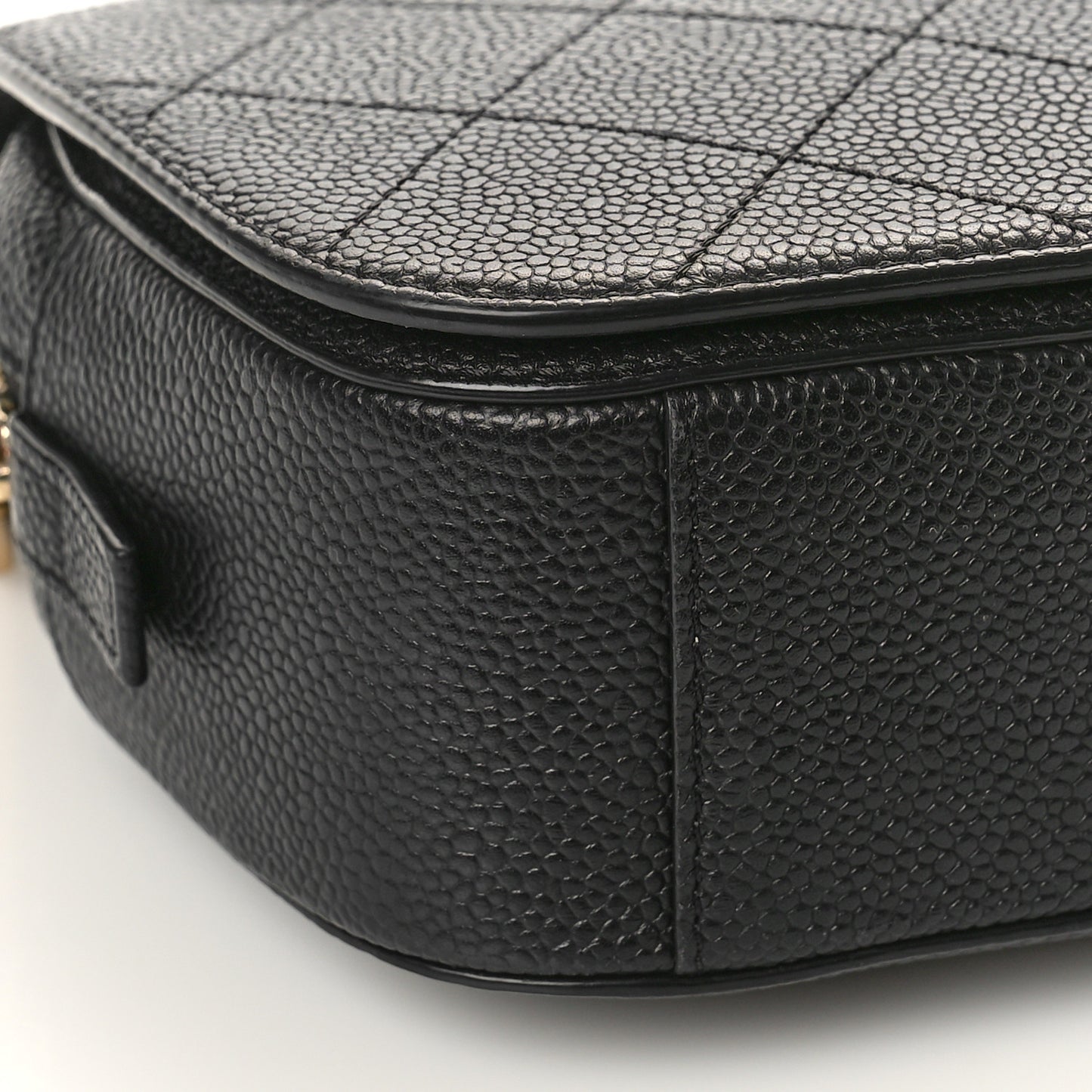Caviar Stitched Messenger Flap Bag Black
