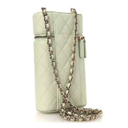 Chanel Caviar Quilted Phone Holder With Chain Light Green 3 of 12