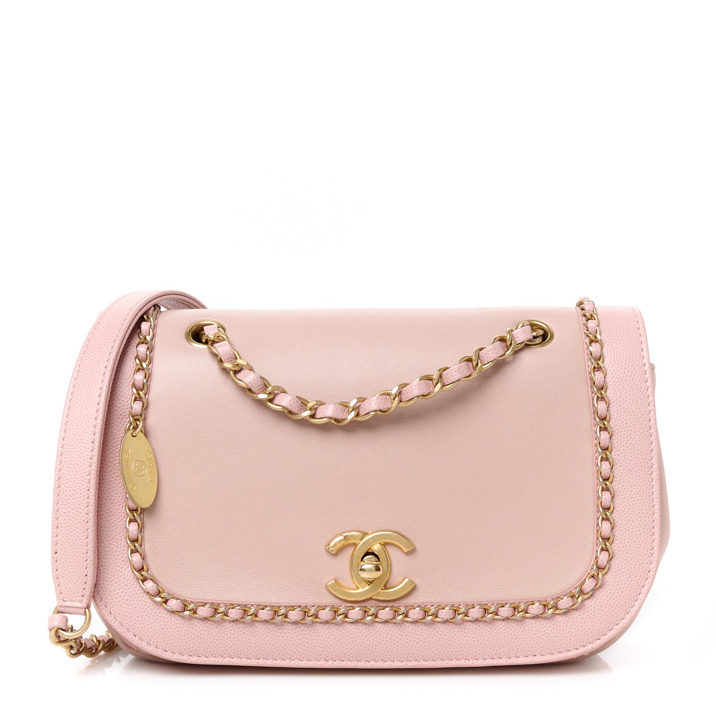 Lambskin Caviar Lovely Chains Flap Shoulder Bag Pink