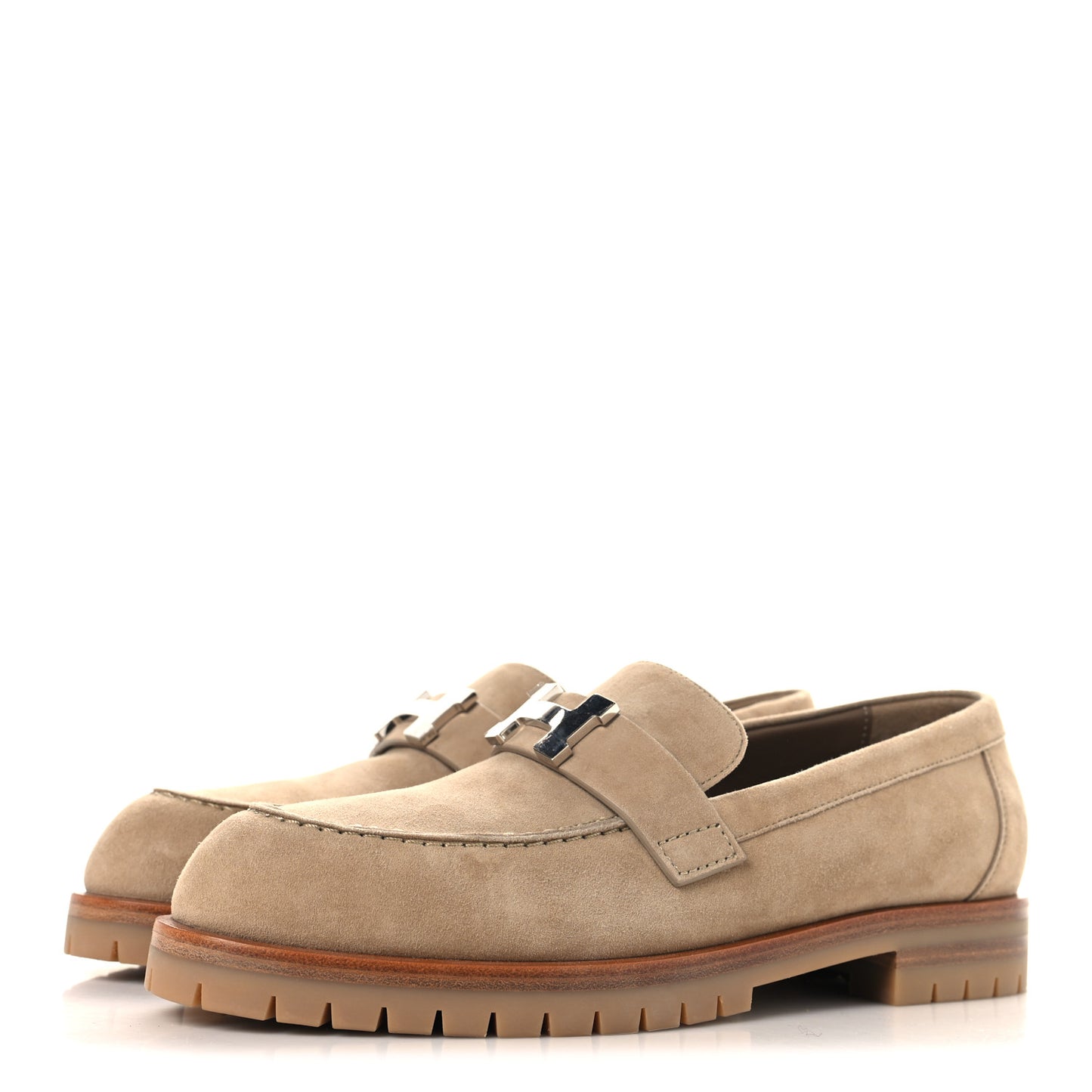 Suede Goatskin Womens Faubourg Loafers 38 Beige Argile