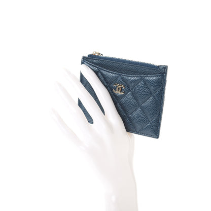 Chanel Metallic Caviar Quilted CC Zip Card Holder Dark Blue 2 of 8