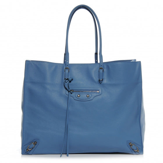 Veau Leather Papier A4 Tote Blue
