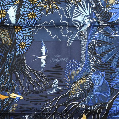 Hermes Silk Wild Singapore Scarf 90 Bleu Roy Gold Marine 2 of 5