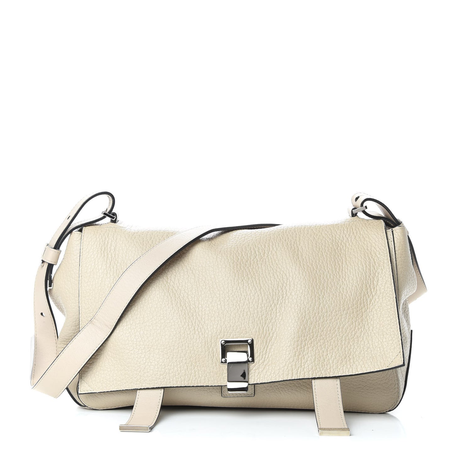 Pebbled Calfskin Double Sided PS Courier Bag Talc