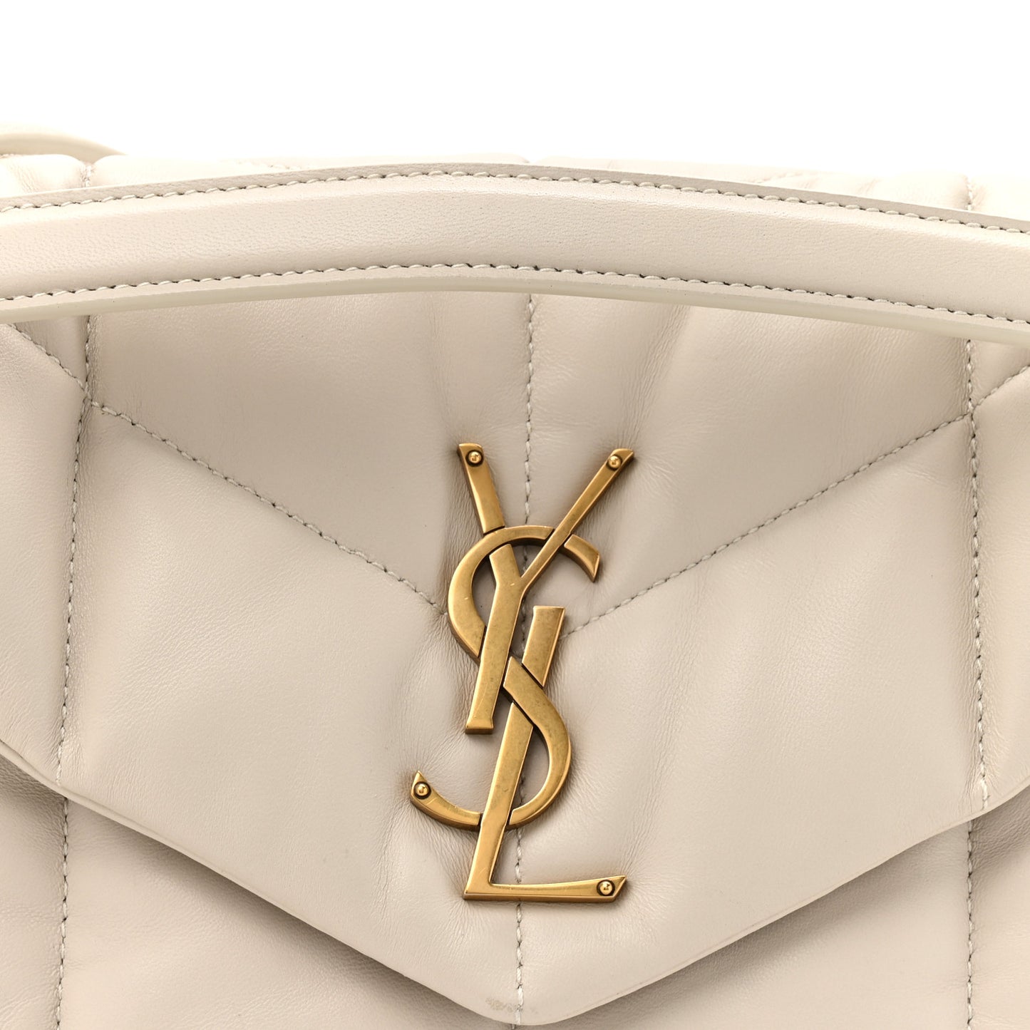 Lambskin Quilted Small Loulou Puffer Monogram Chain Satchel Crema Soft