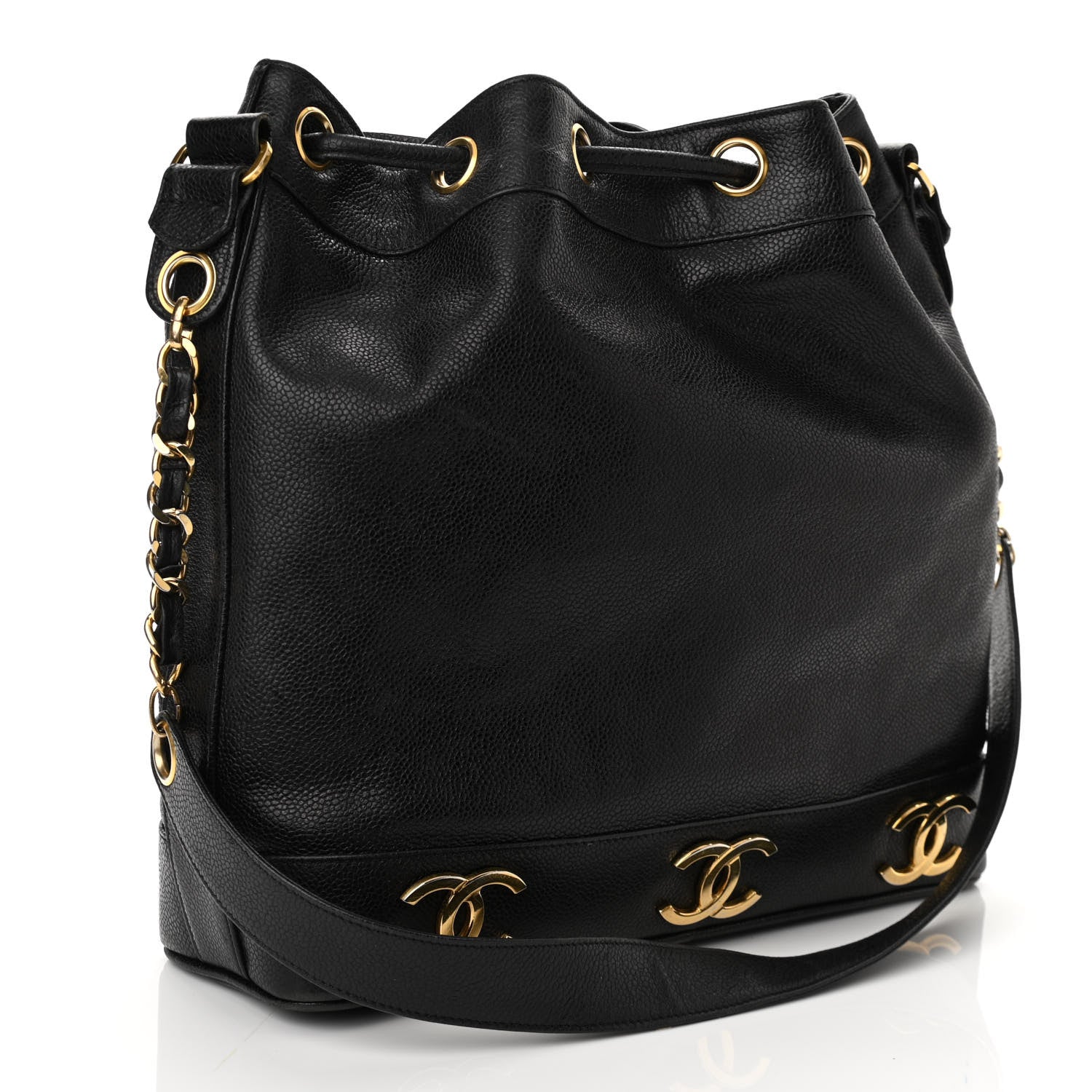 Chanel Caviar CC Drawstring Shoulder Bag Black 3 of 12