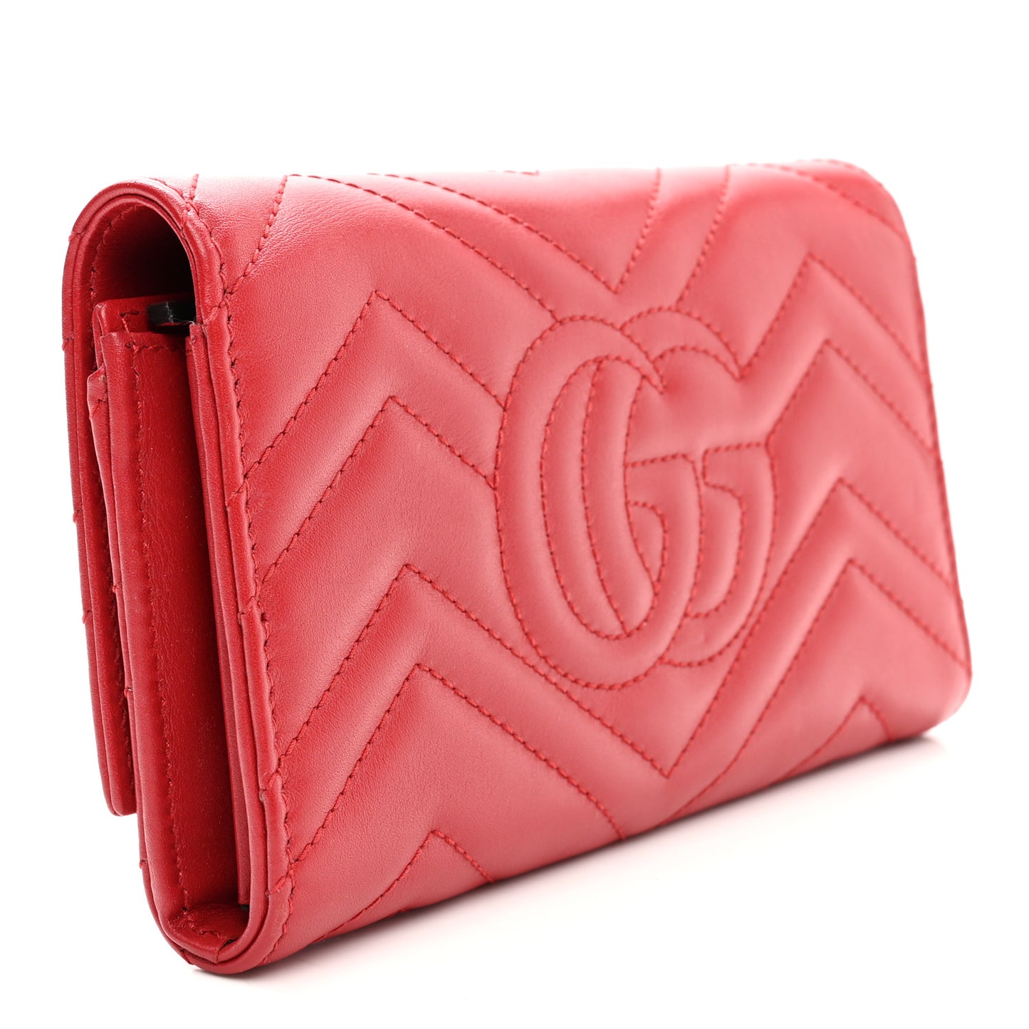 Calfskin Matelasse GG Marmont Continental Wallet Hibiscus Red