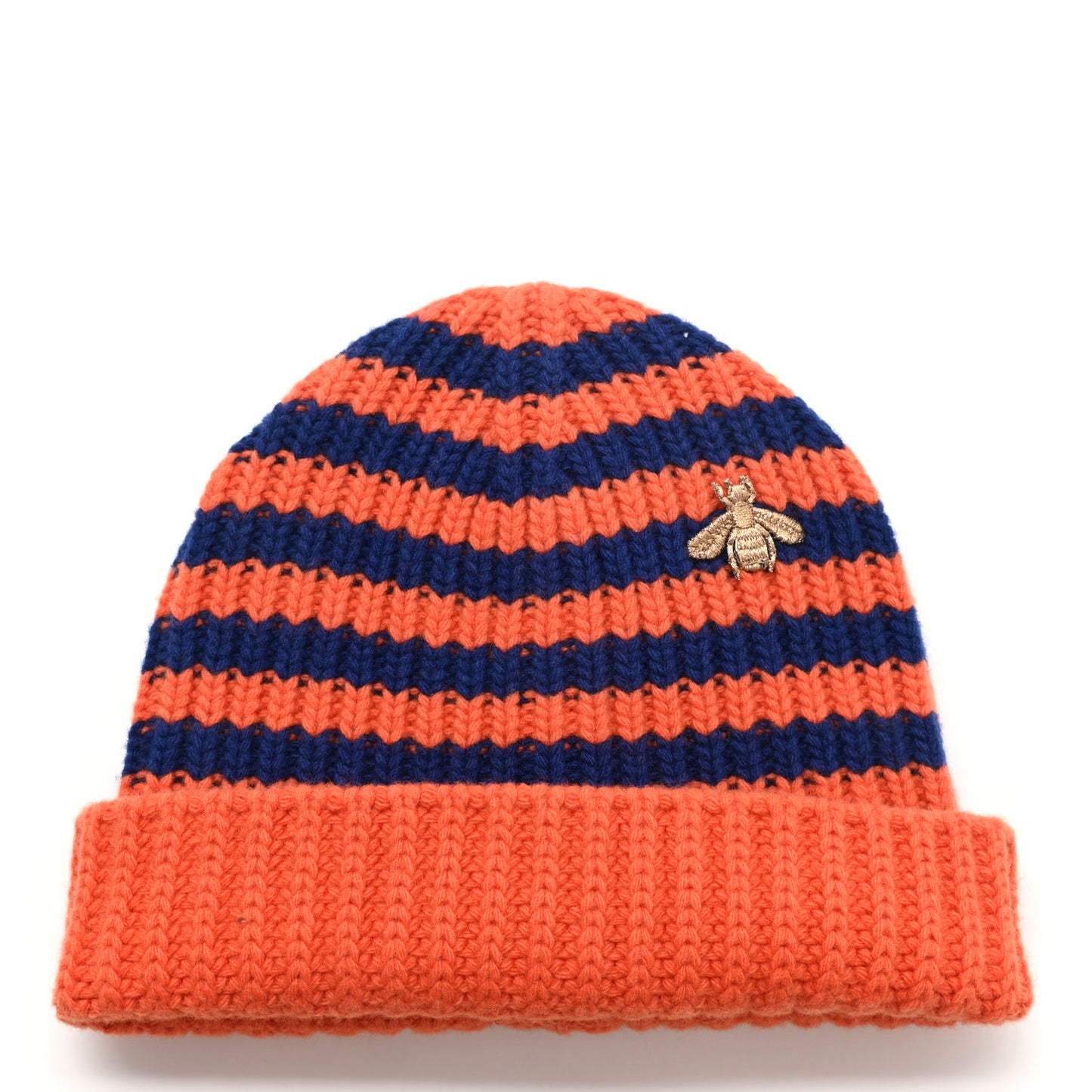 Wool Knit Bee Embroidered K2 Beanie Hat 58 Orange Blue